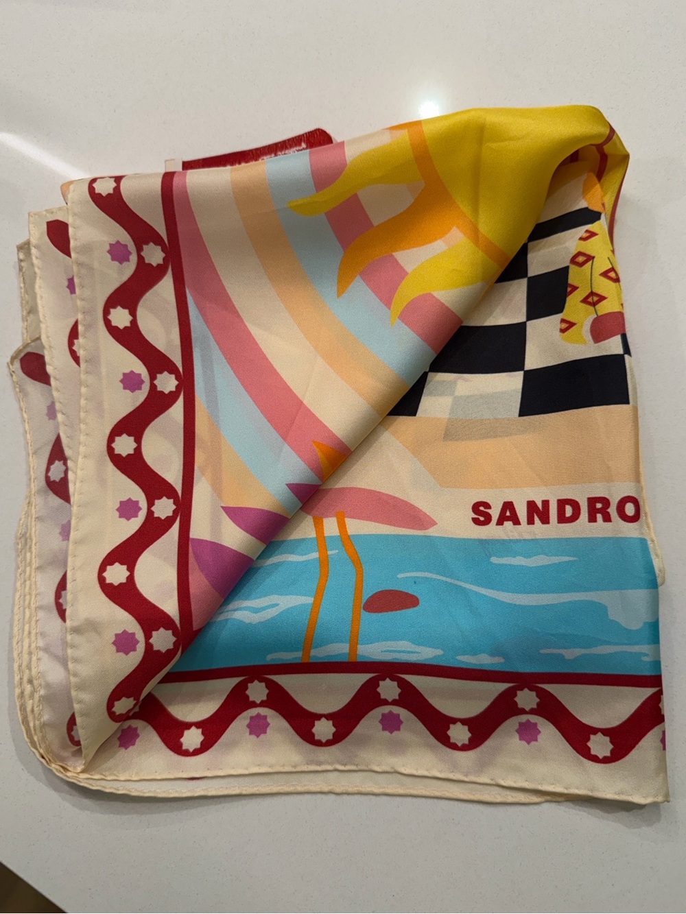 Sandro x Louis Barthélemy NWOT Scene de Fête Orange Silk Printed Scarf/Wrap/Top